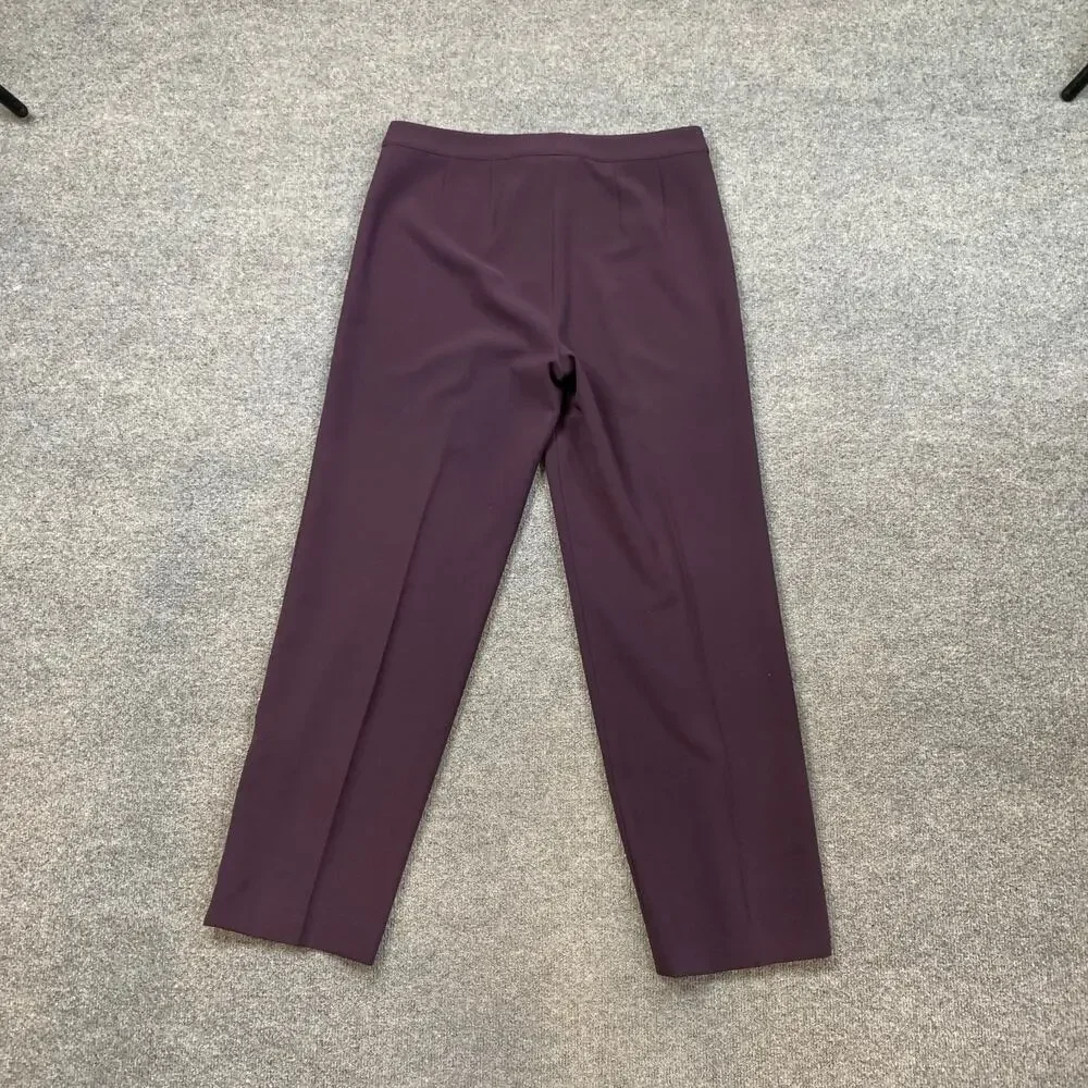 St John Pants Womens 10 Dark Purple Flat Front High Rise Zip Fly Trousers